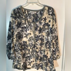 Denim & Co. soft on the skin shirt with flower detail blues, grays - XL